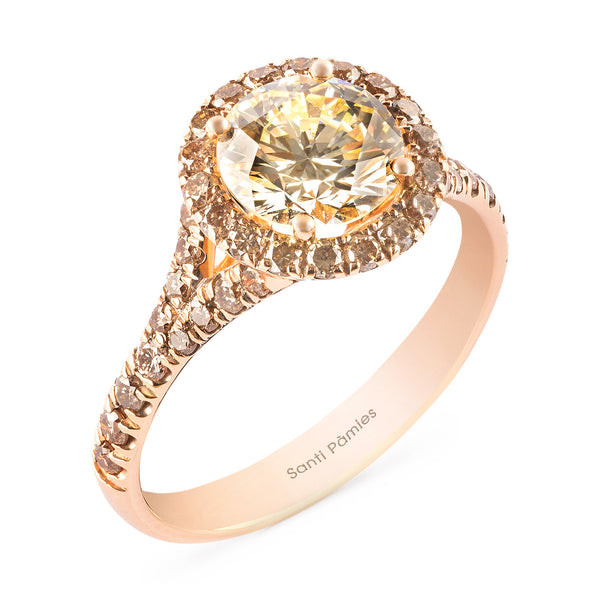 Sortija Oro Rosa con Brillantes Marrones y Diamante Fancy Central