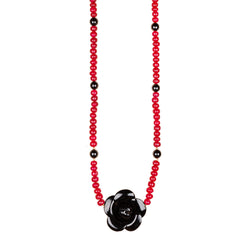 Collar de rubies, 6 bolas y motivo de flor en cuerno natural combinado con oro - MAMUT JEWELS