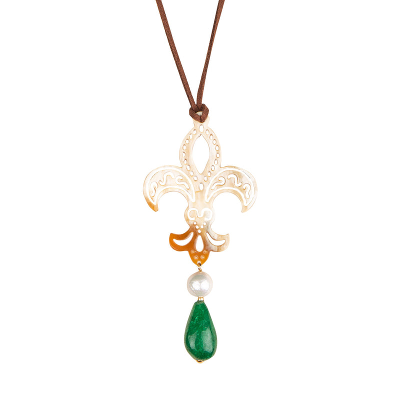 Collar de cuerno natural con perla, oro y esmeralda - MAMUT JEWELS